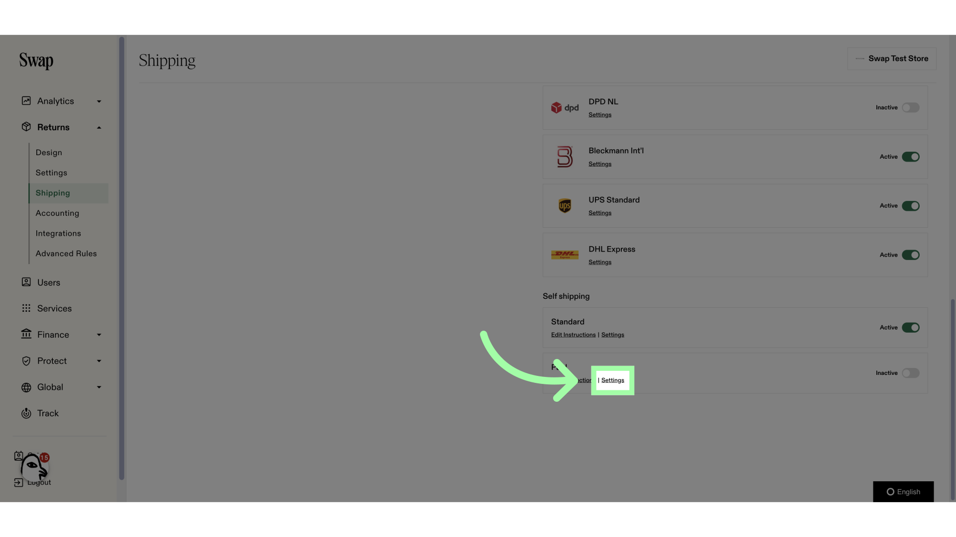 The paid Self Shipping settings are slightly different