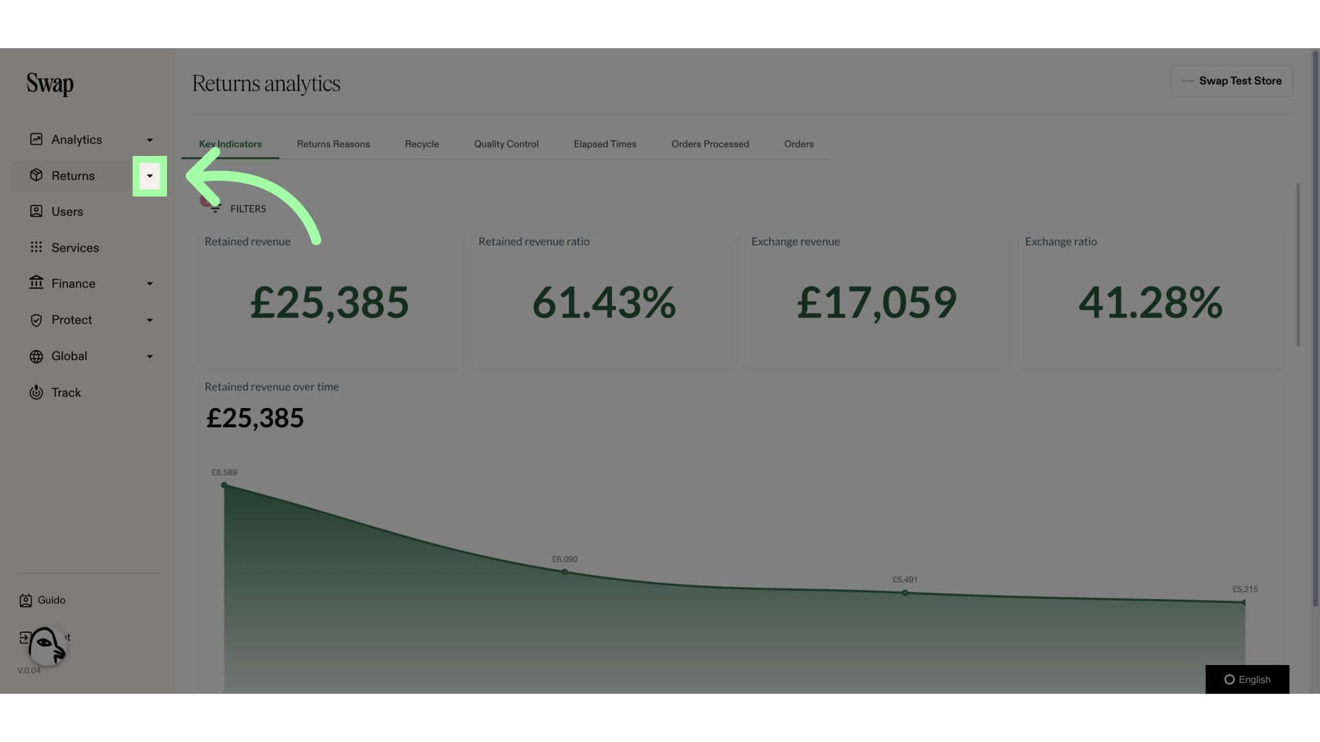 Open the Returns drop-down menu