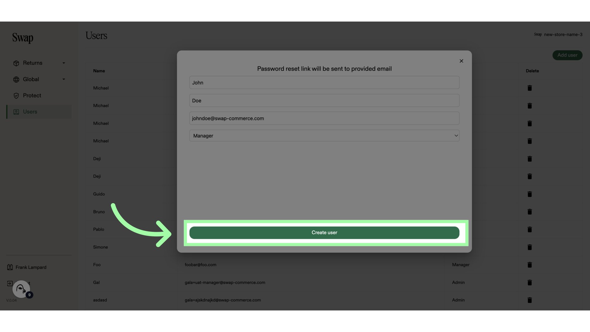 Click create user