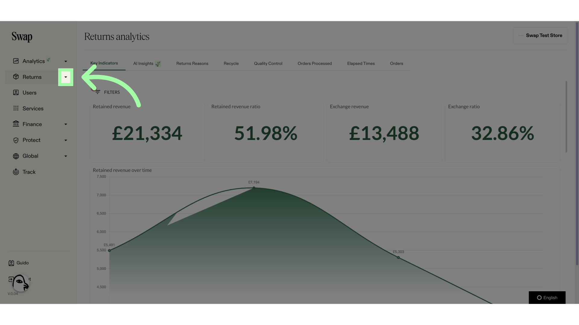 Open the Returns drop-down menu