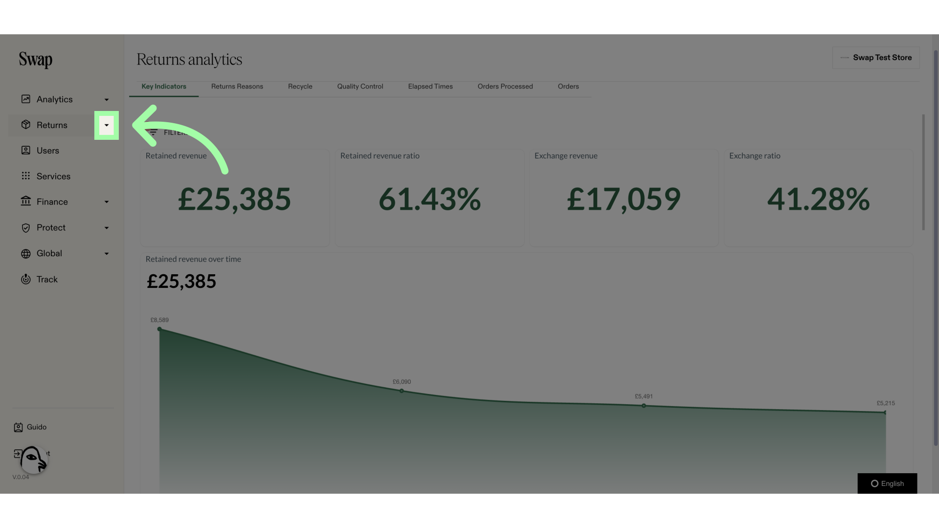 Open the Returns drop-down menu