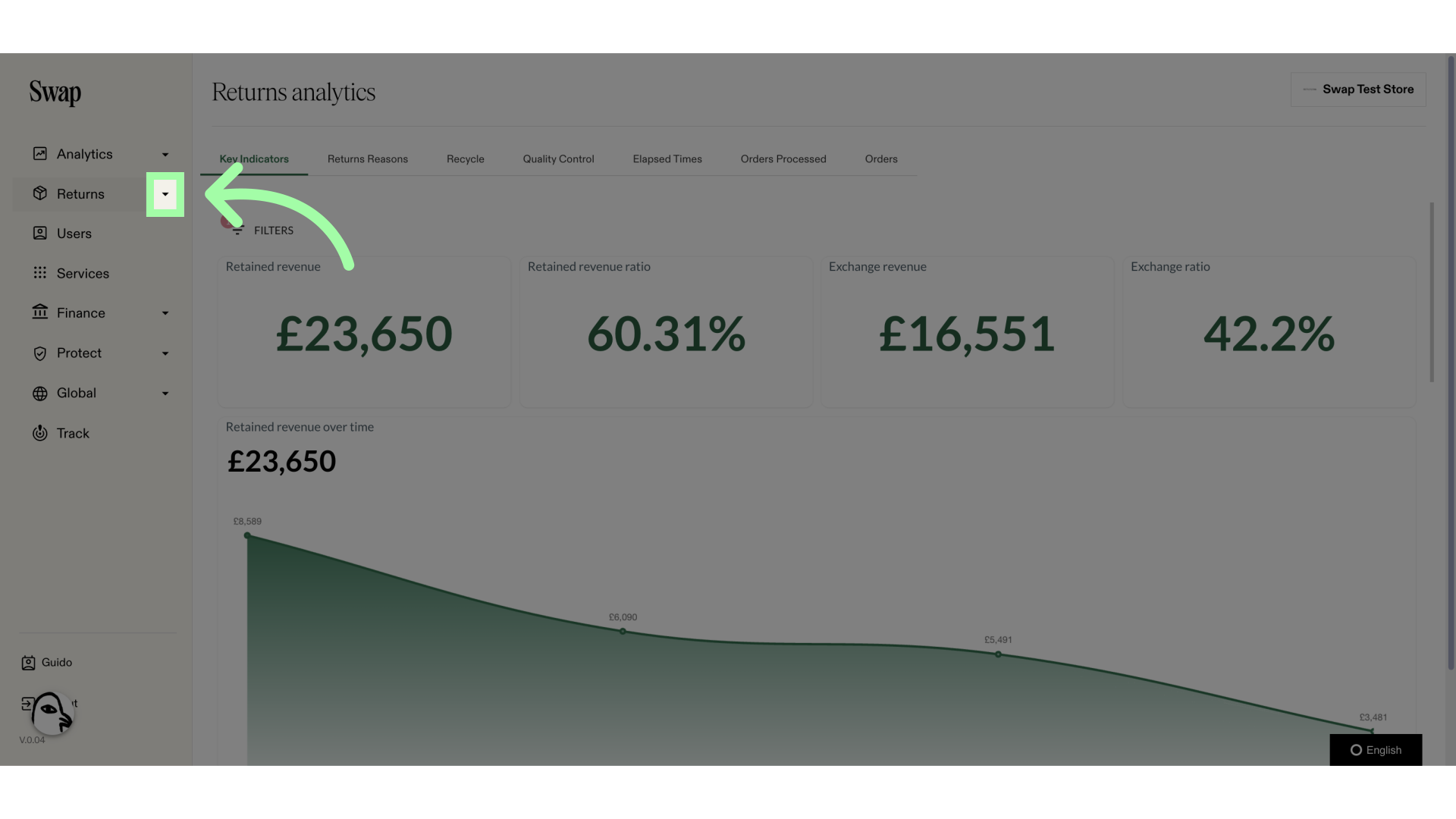 Open the Returns drop-down menu