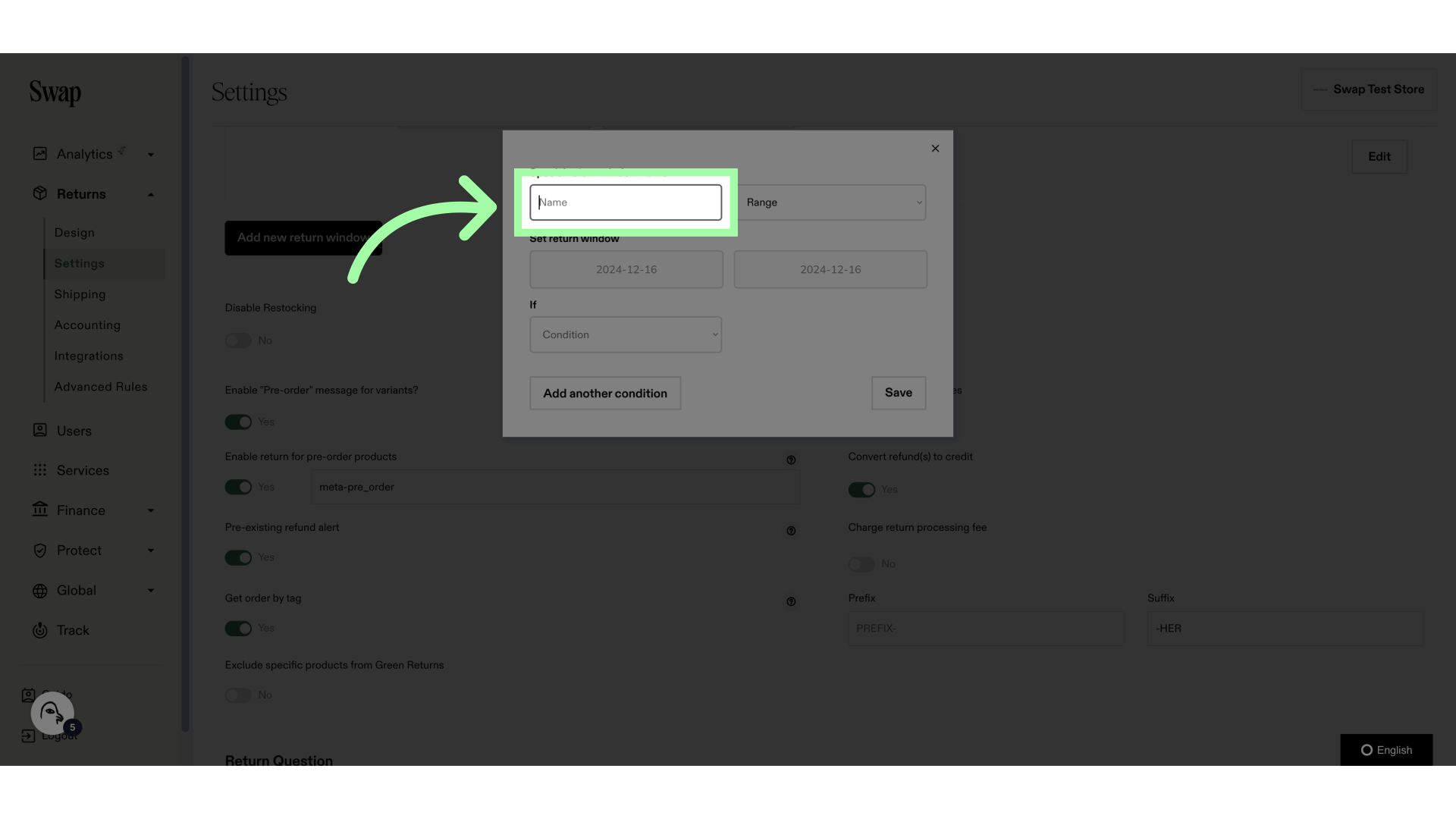 Add a name to your Custom Return Window