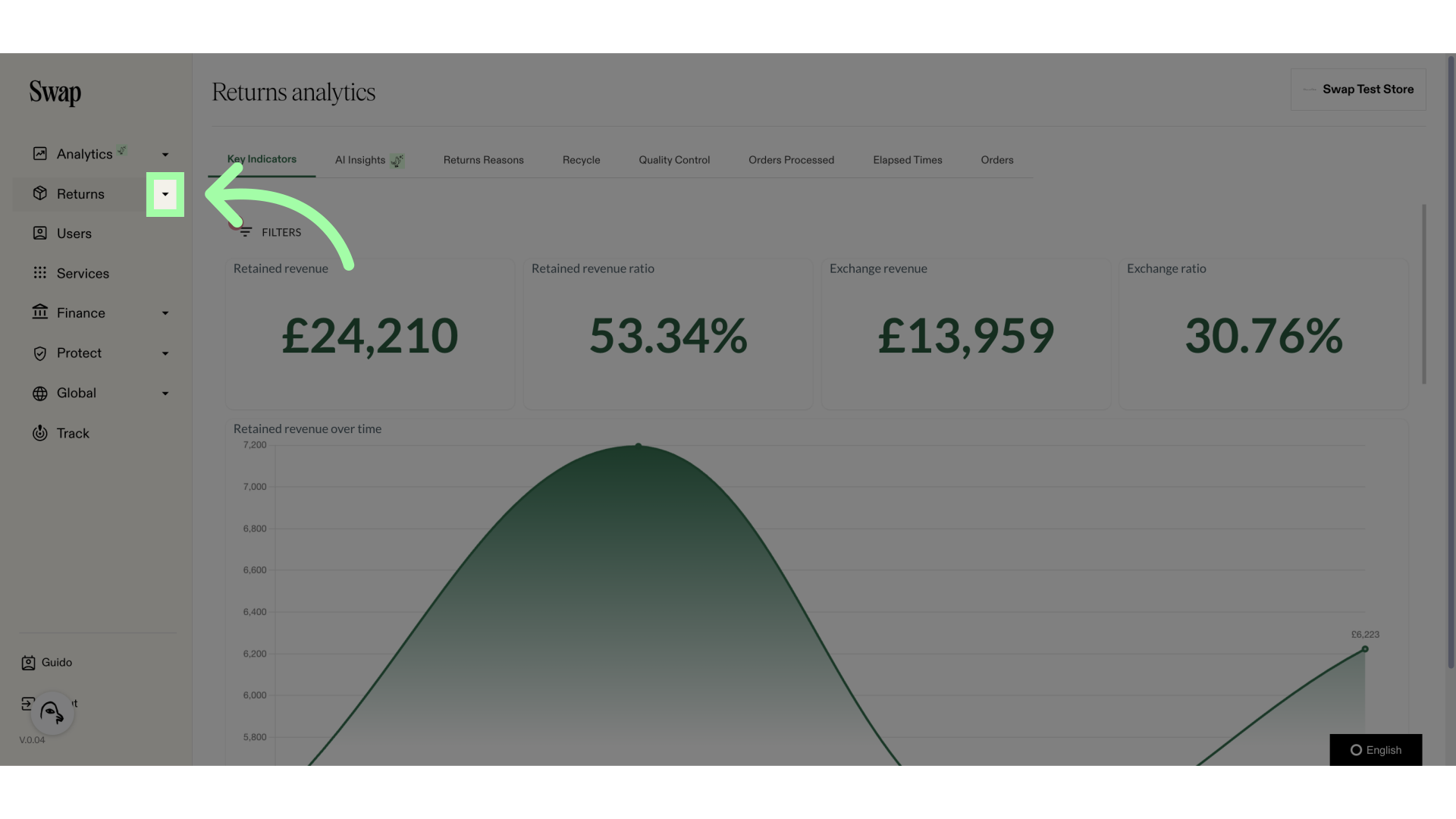 Open the Returns drop-down menu