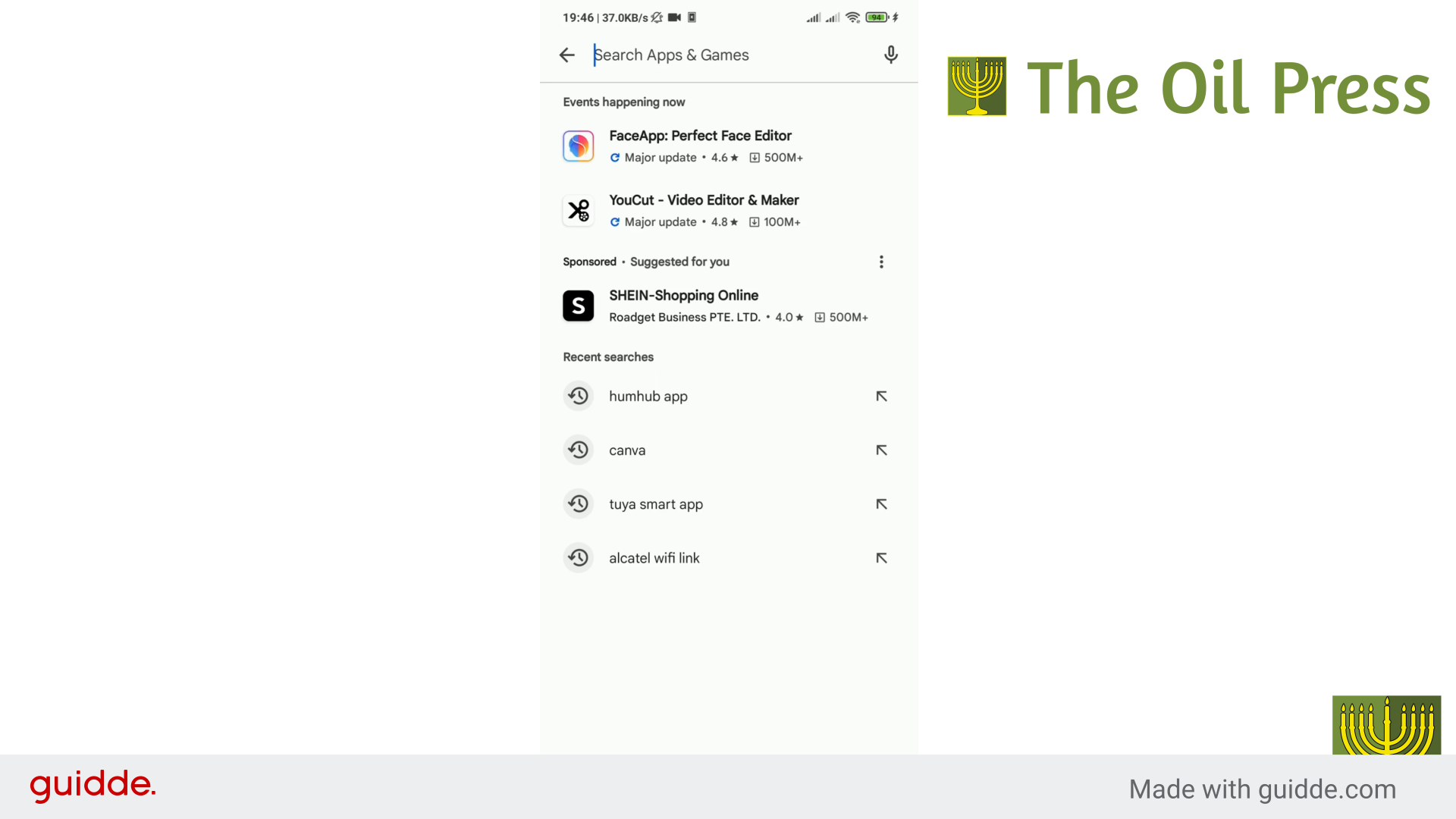 Screenshot: Search for 'humhub' in Play Store
