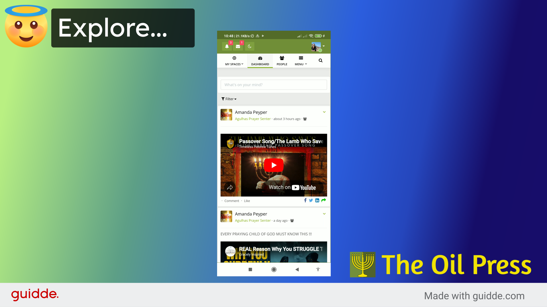 Screenshot: The Oil Press dashboard inside the HumHub app