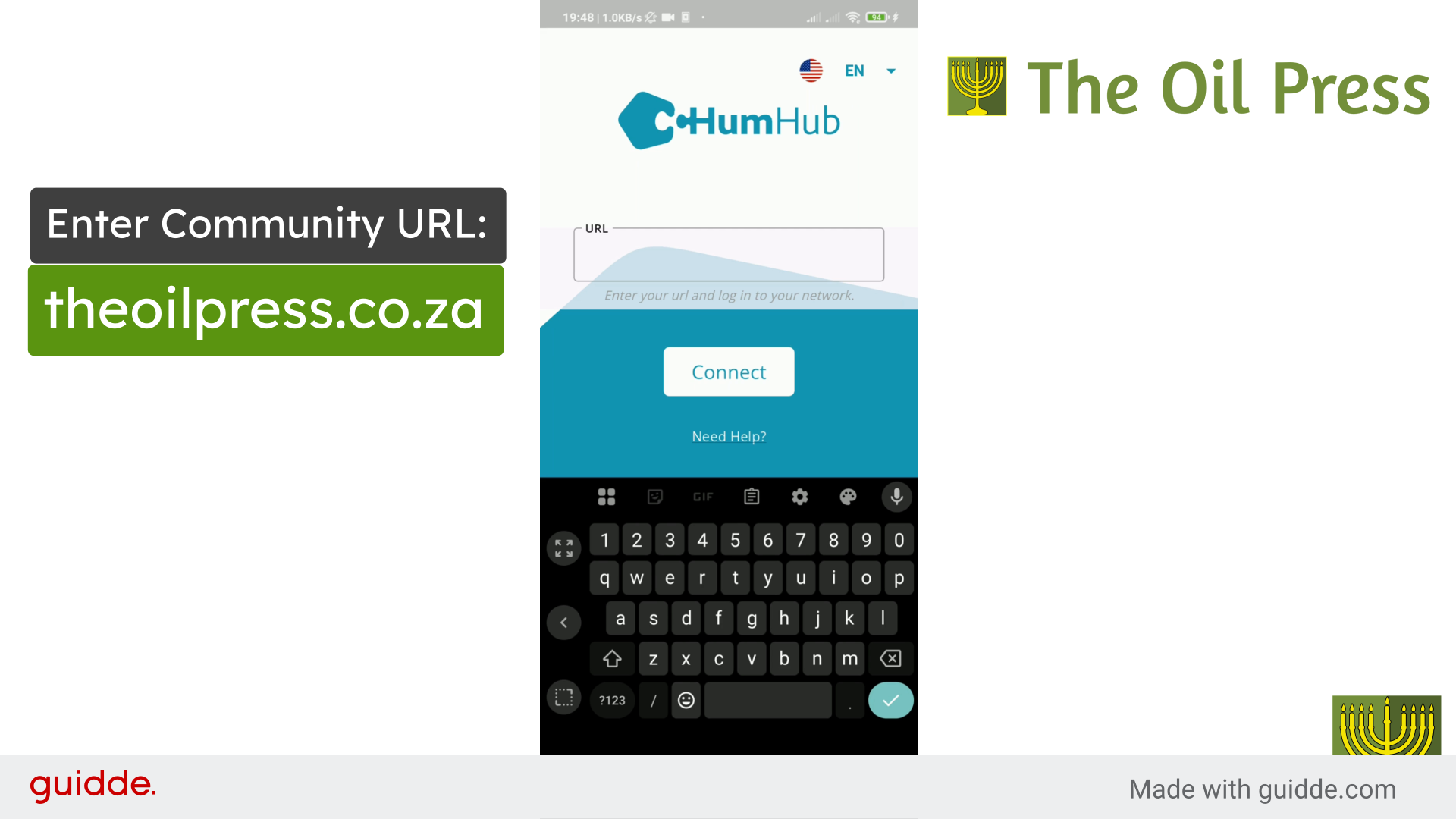 Screenshot: Enter theoilpress.co.za into the URL field and Connect