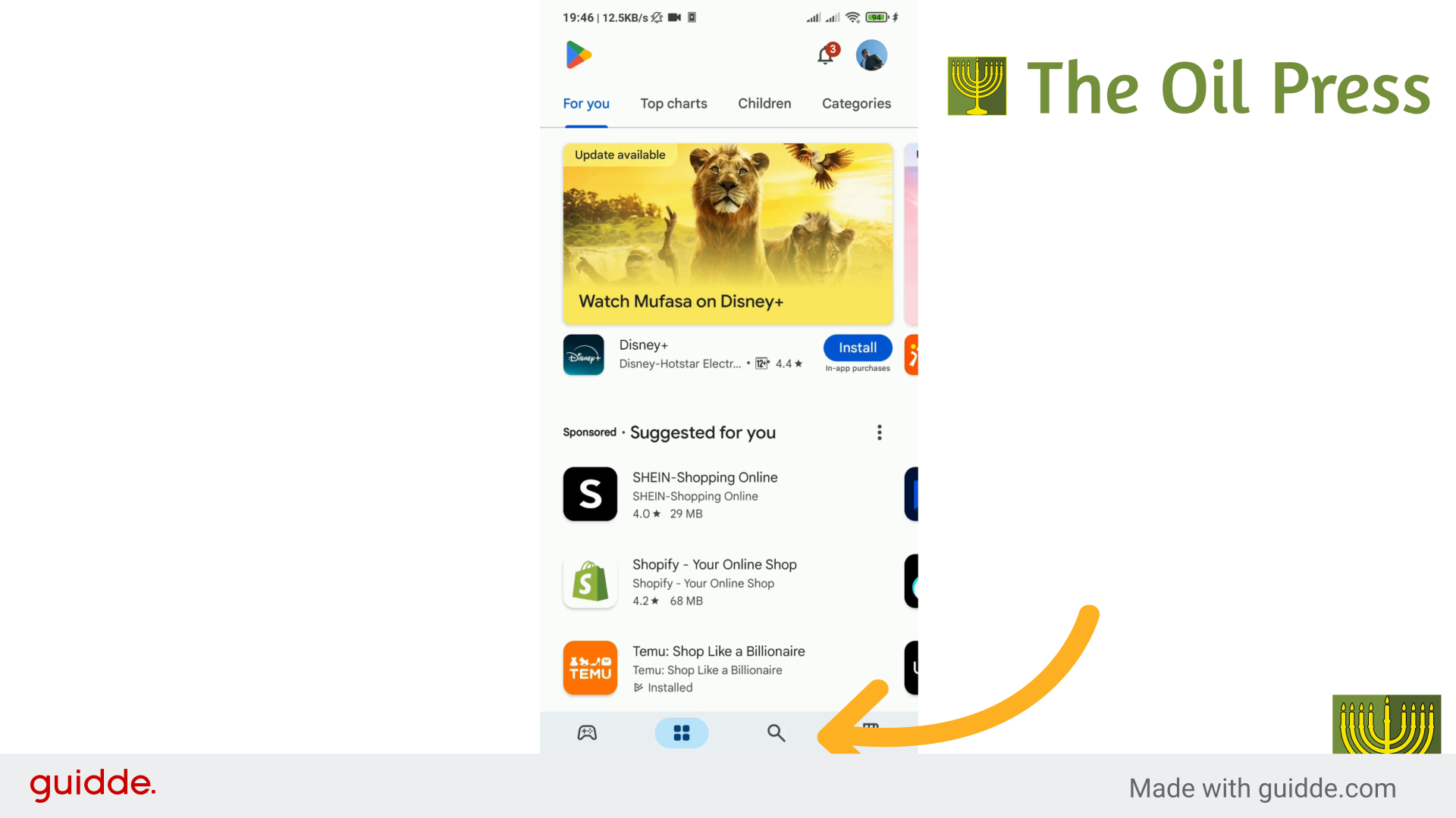 Screenshot: Tap the search icon and search bar in Play Store