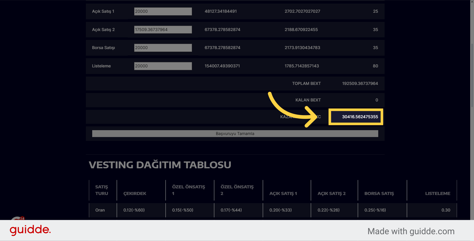 Toplam dönüşen BEXC adetinizi kontrol edin