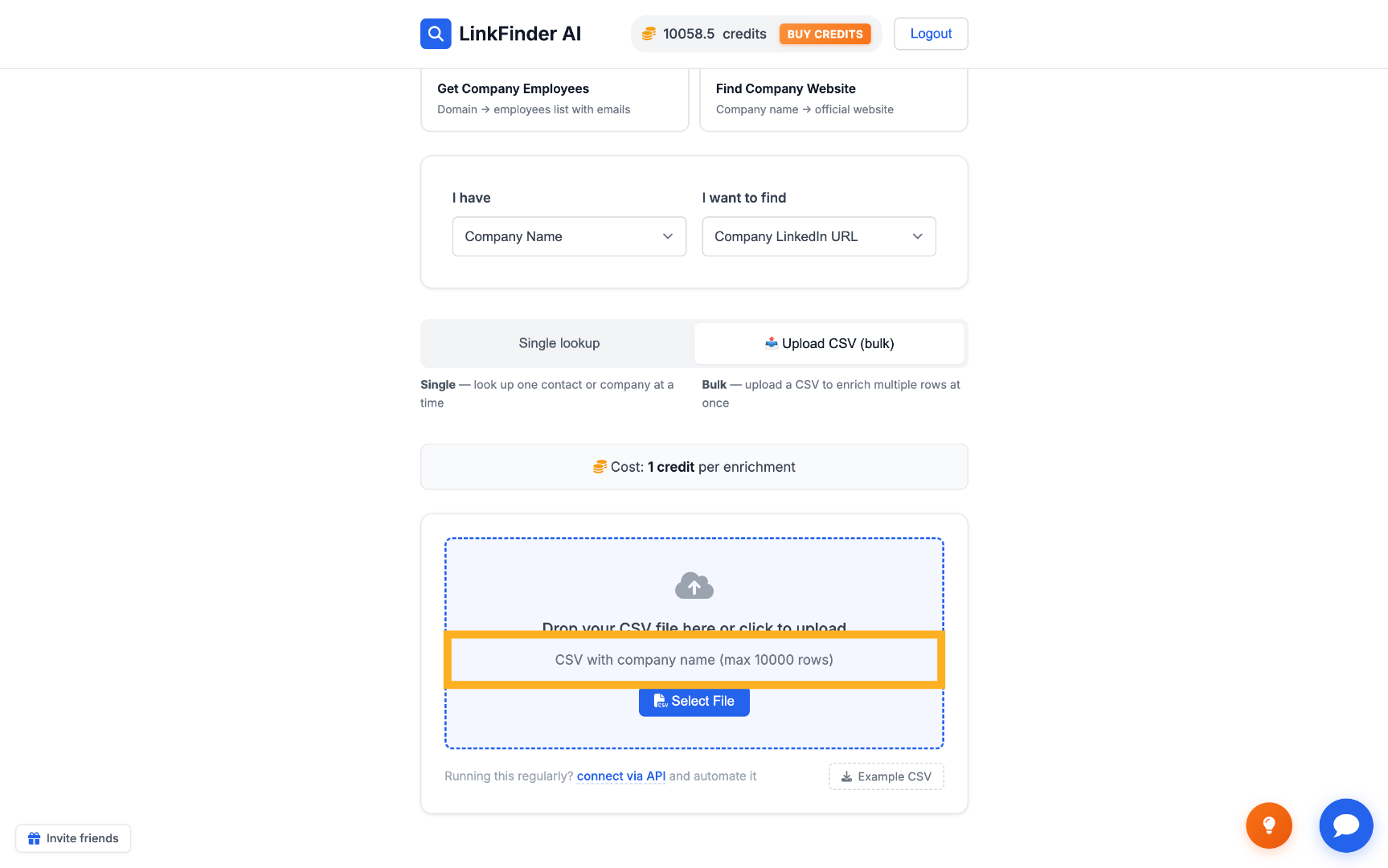 Select the CSV upload option