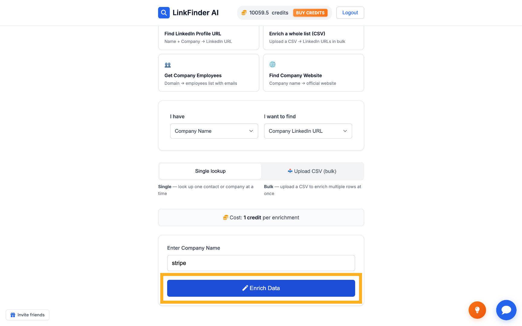 Click Enrich Data to start the search