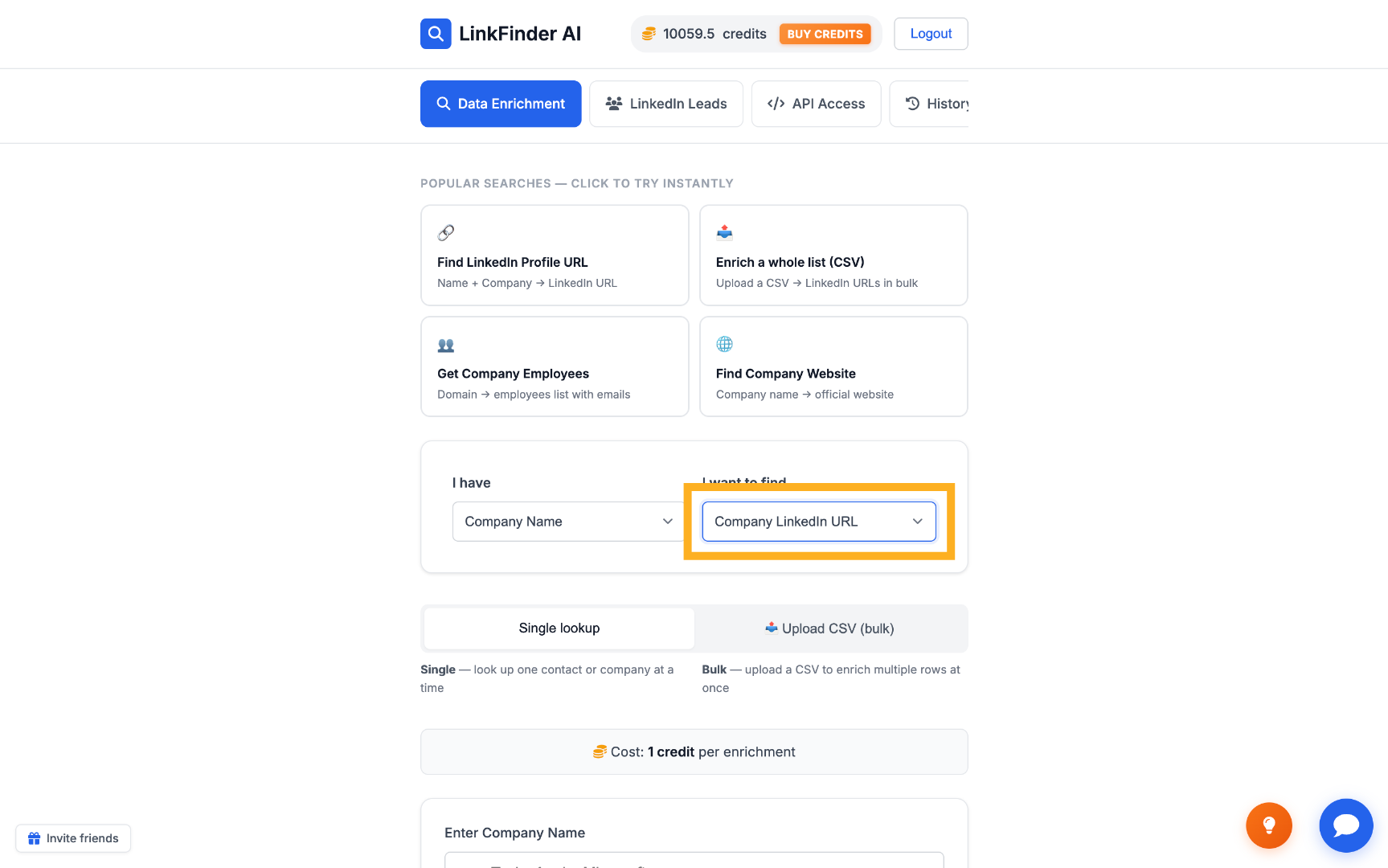 Select company LinkedIn URL as the output data type