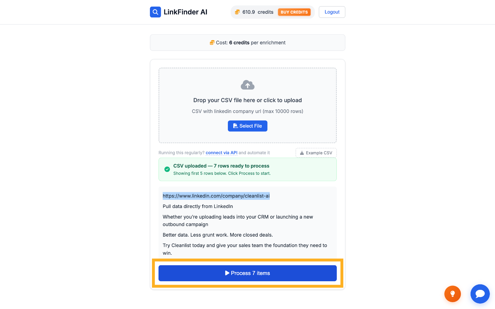 Process the CSV items