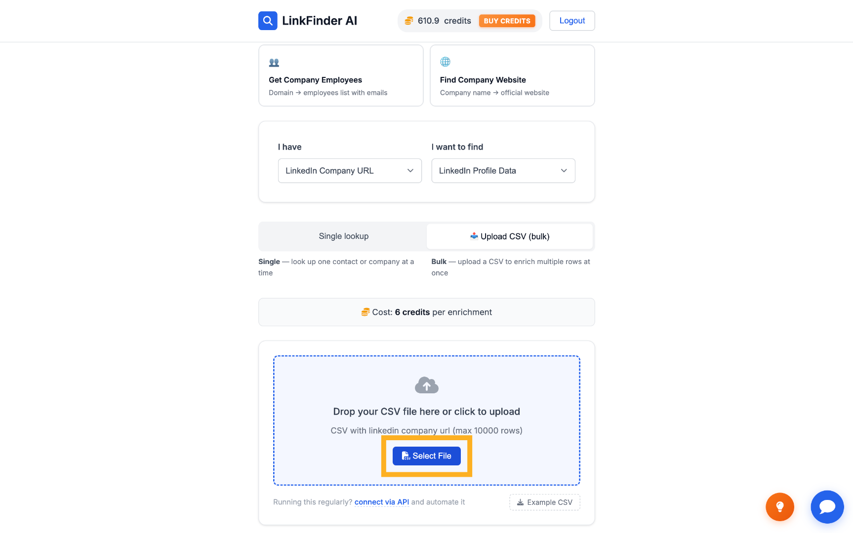 Select the CSV file to upload
