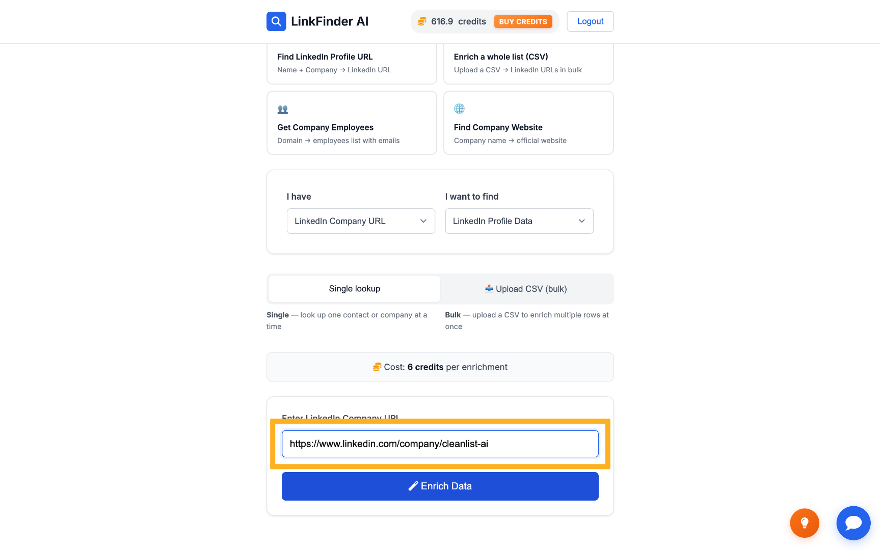 Enter the LinkedIn company URL