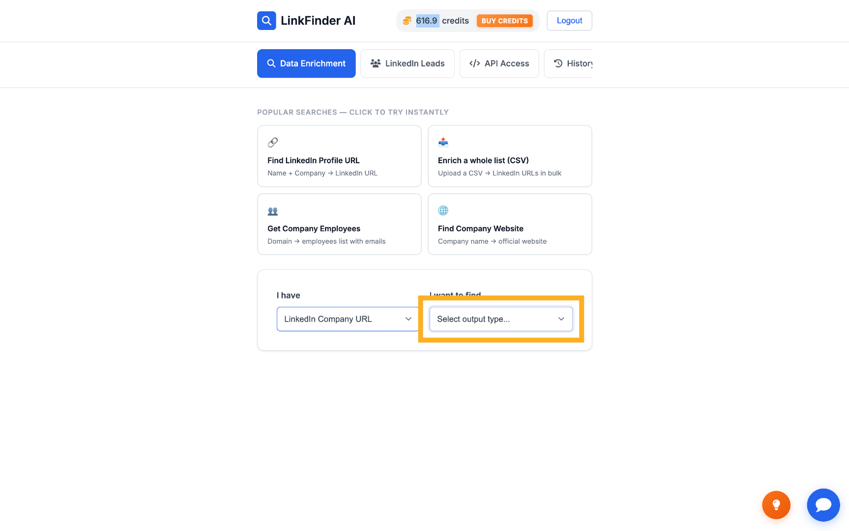 Select LinkedIn company info as the output type