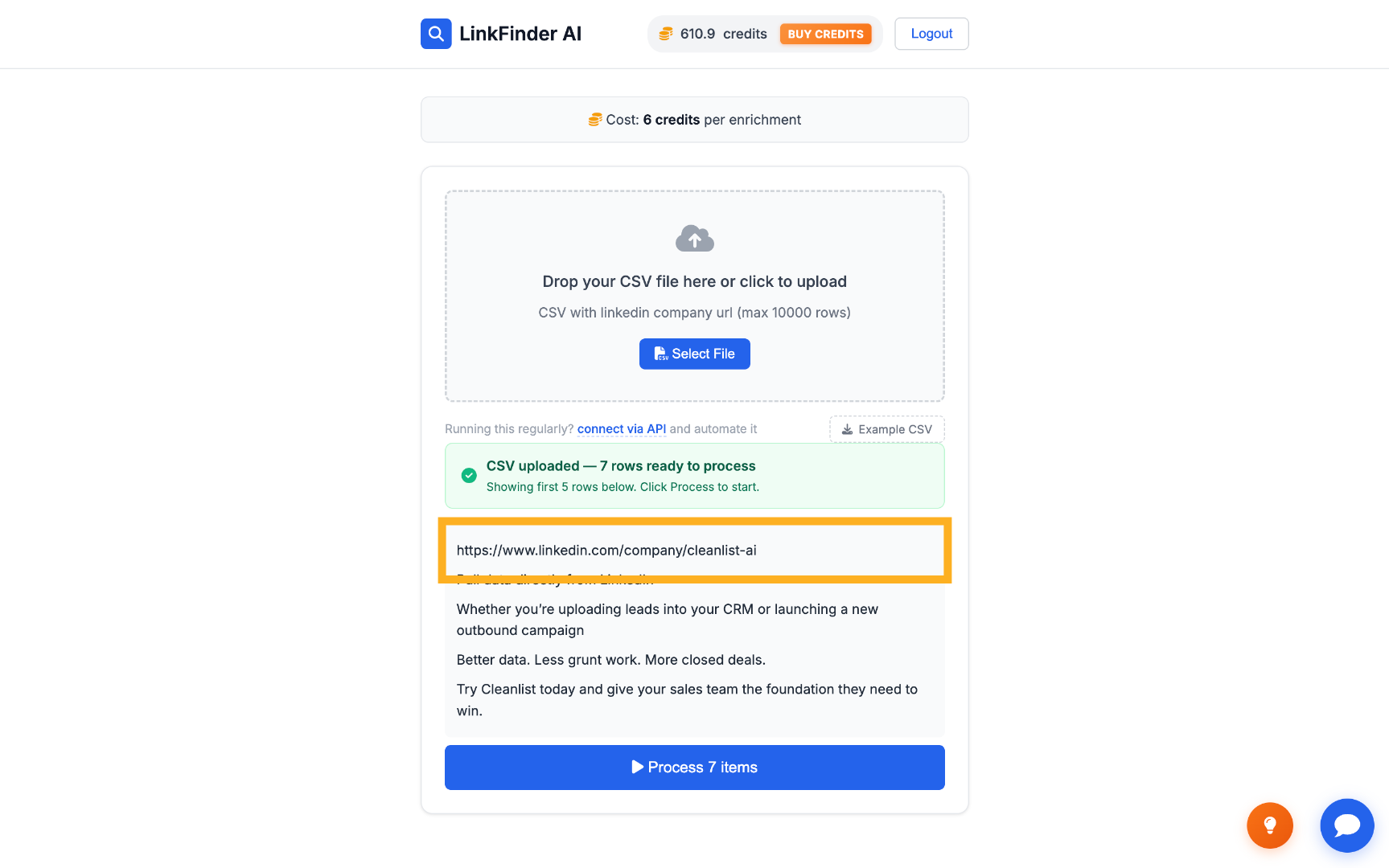 Access each LinkedIn URL row