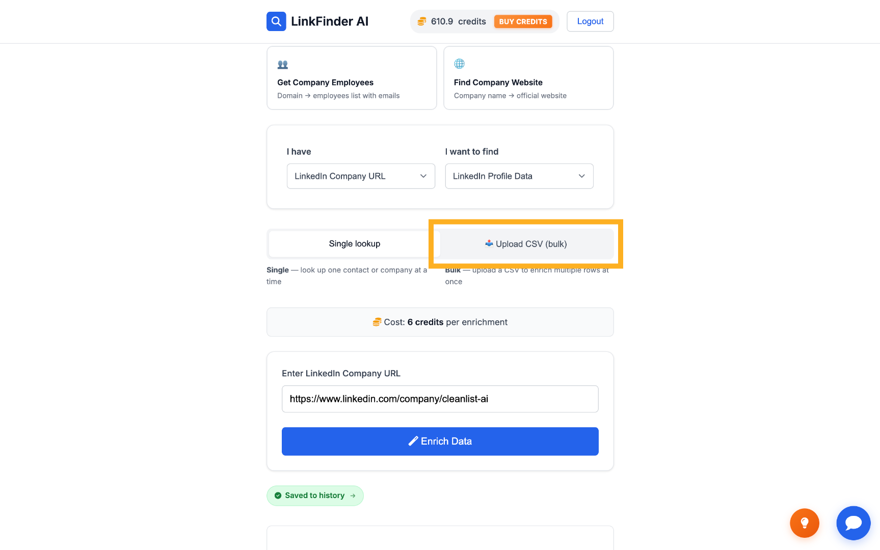 Open the bulk CSV upload option
