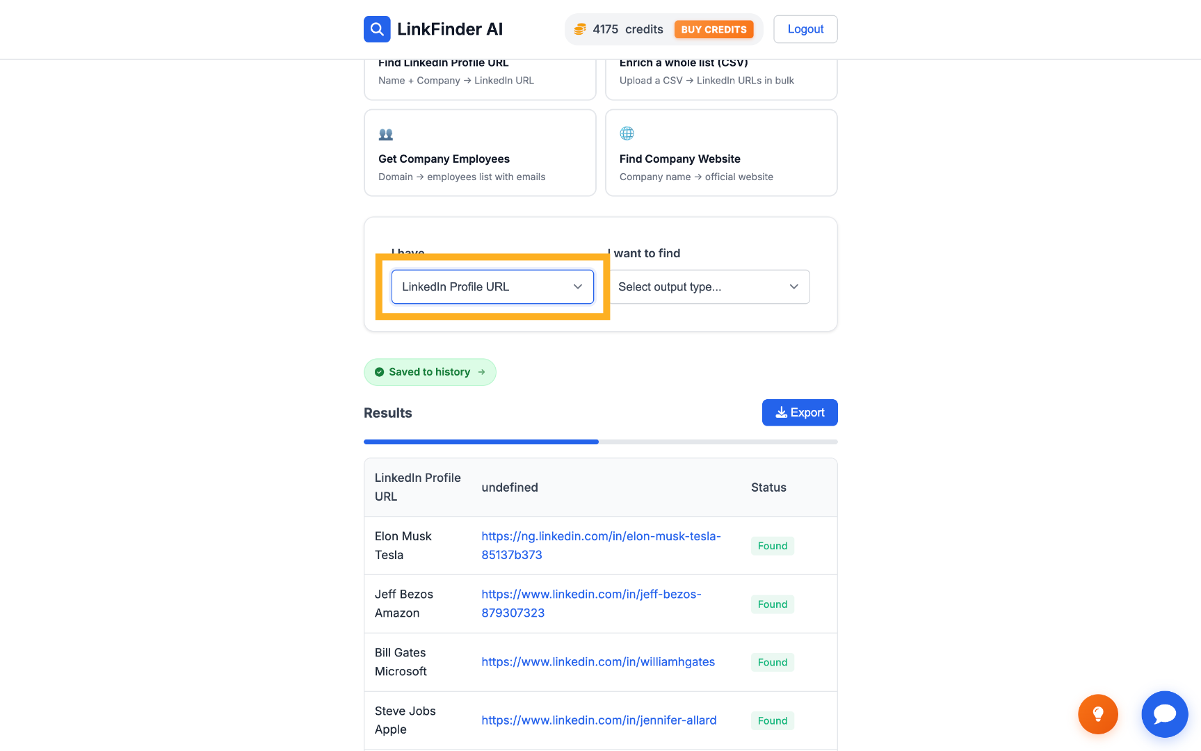 Choose LinkedIn Profile URL