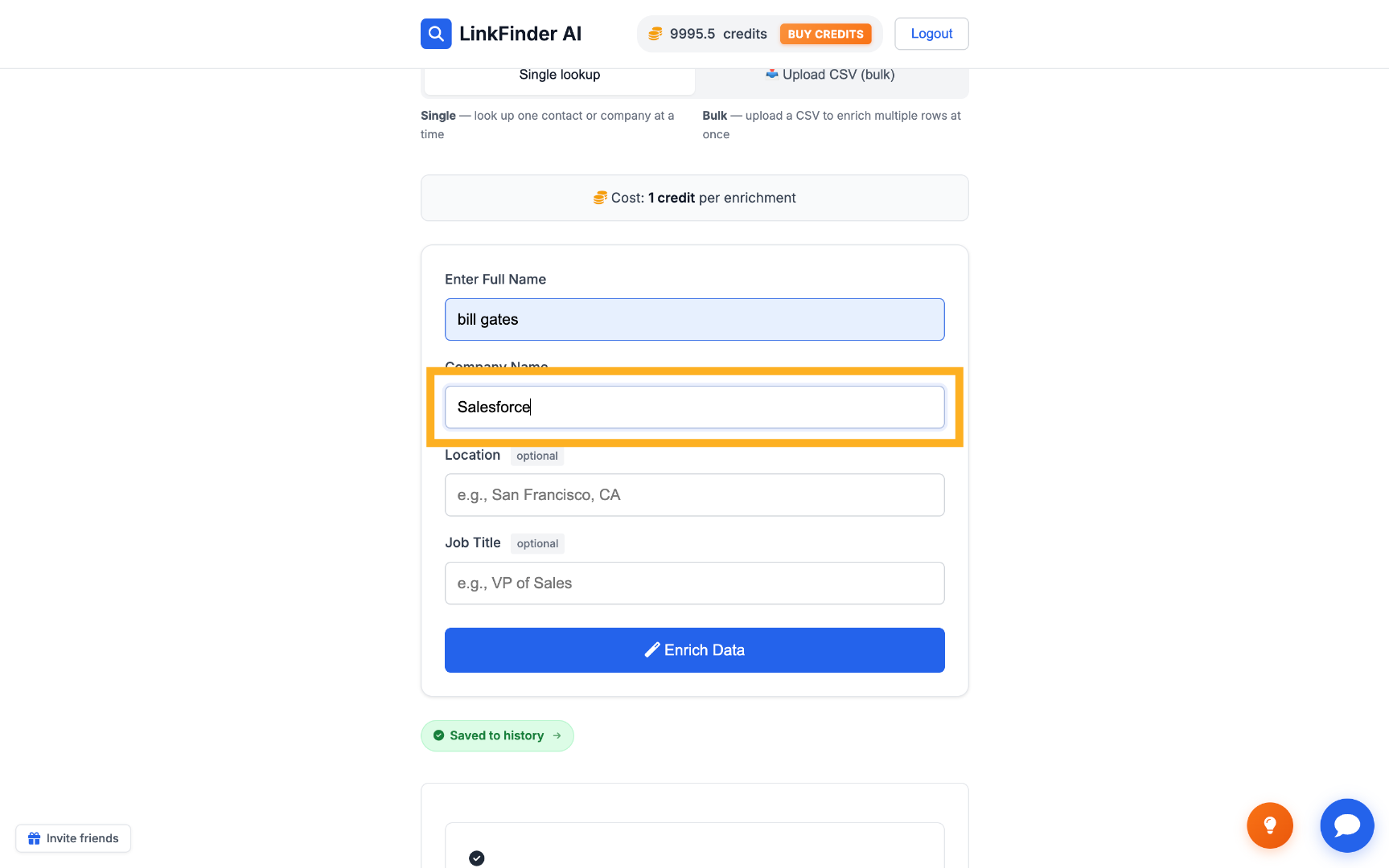 Selecting the company name field