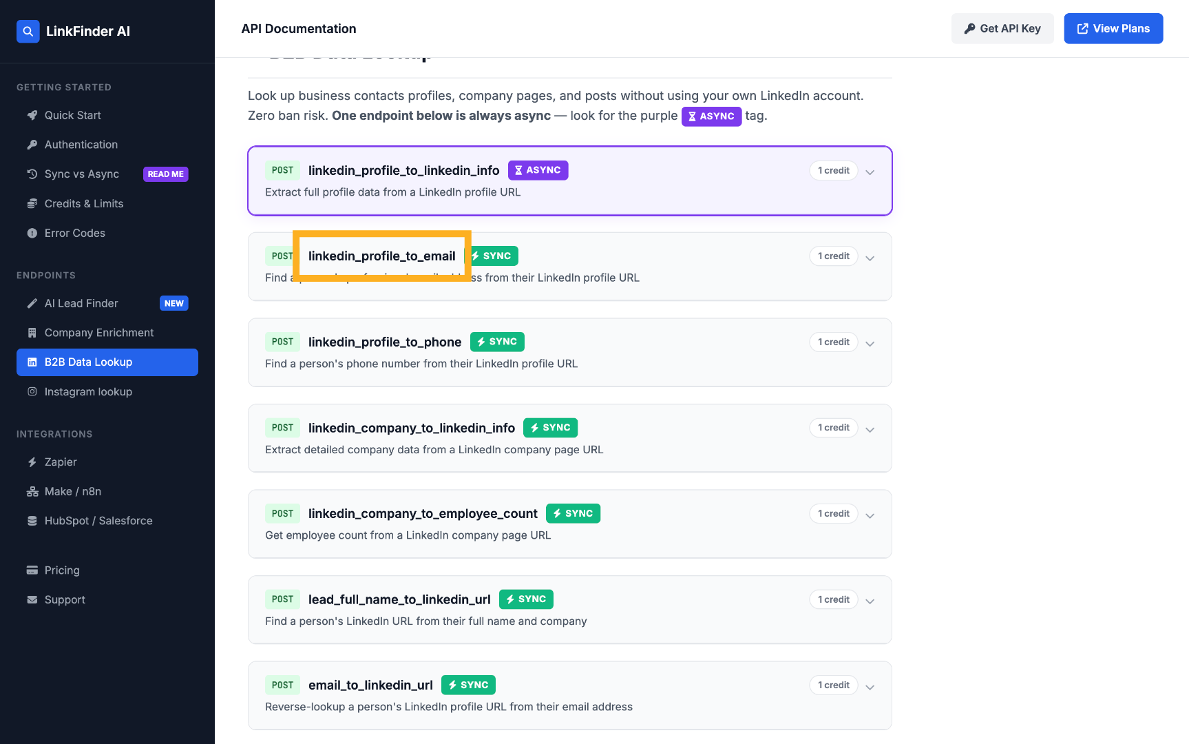 Select LinkedIn to Email API