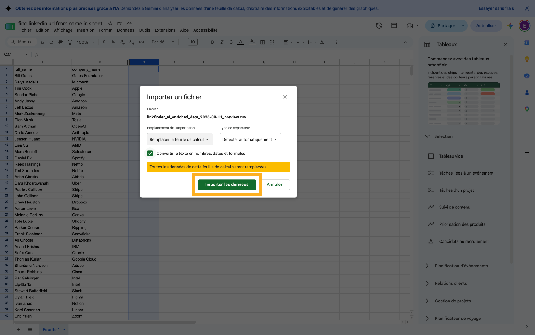 Confirm importing the enriched data