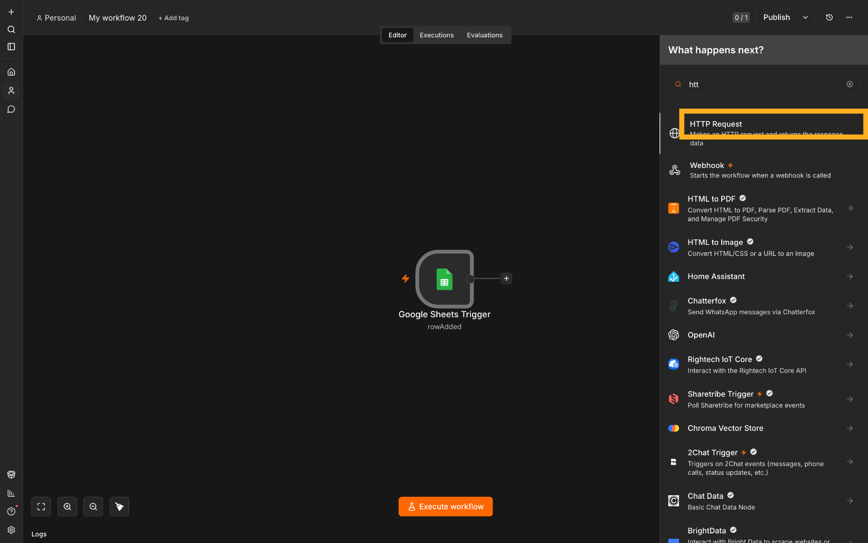 Add an HTTP Request node