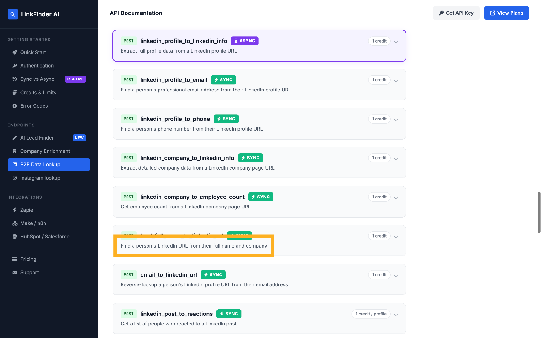Copy the lead full name to LinkedIn URL API example