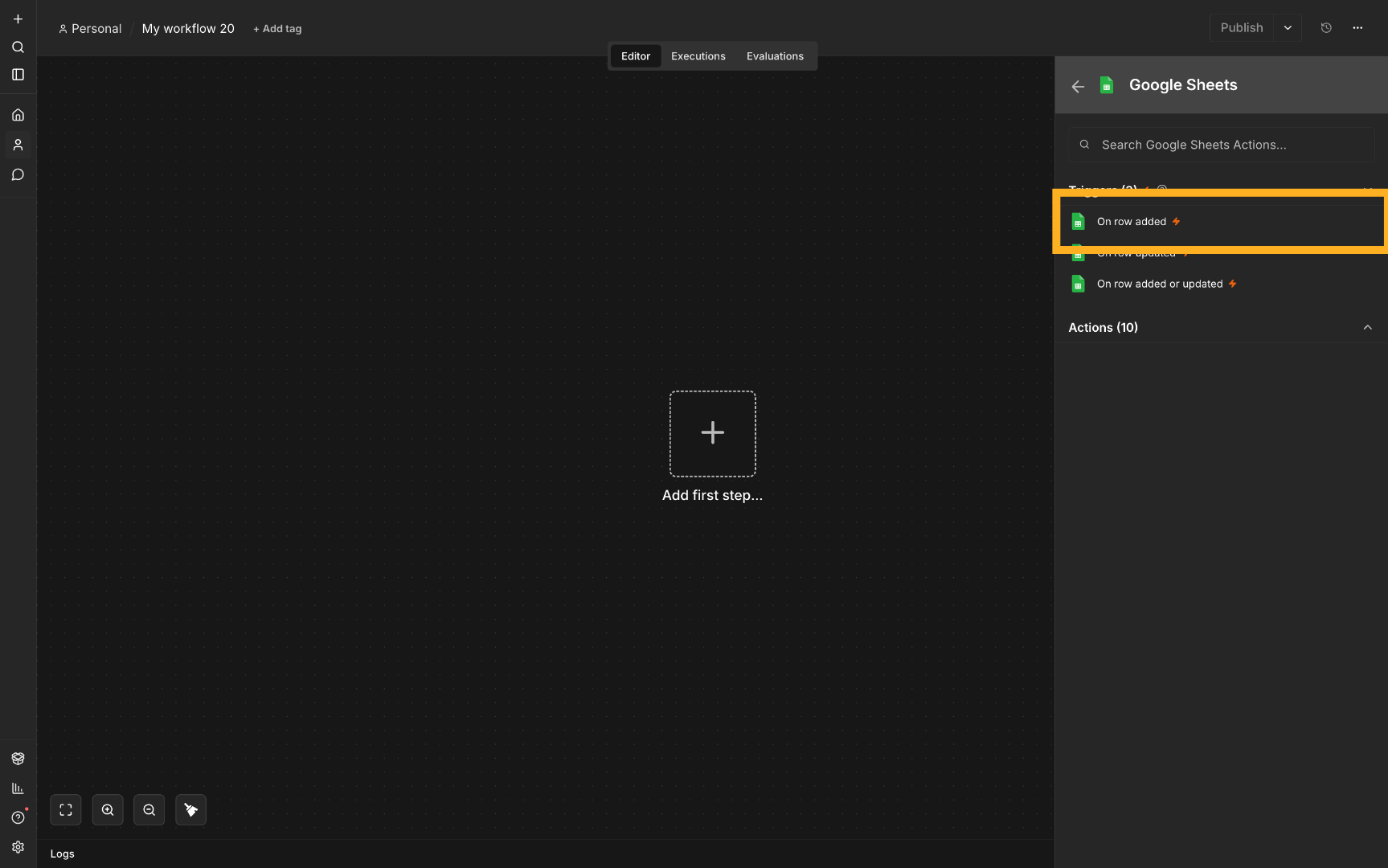 Set the trigger to on row added