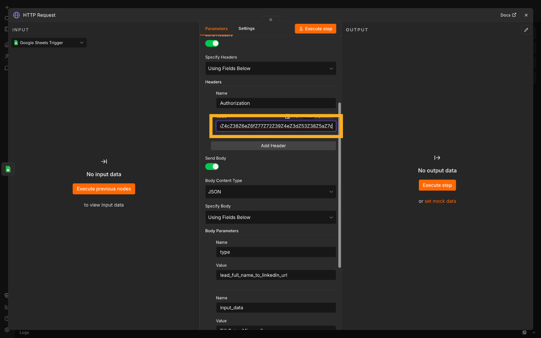 Enter your API key in the Authorization header