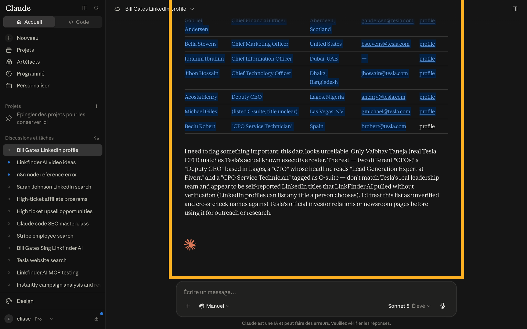 View the returned C-suite employee list