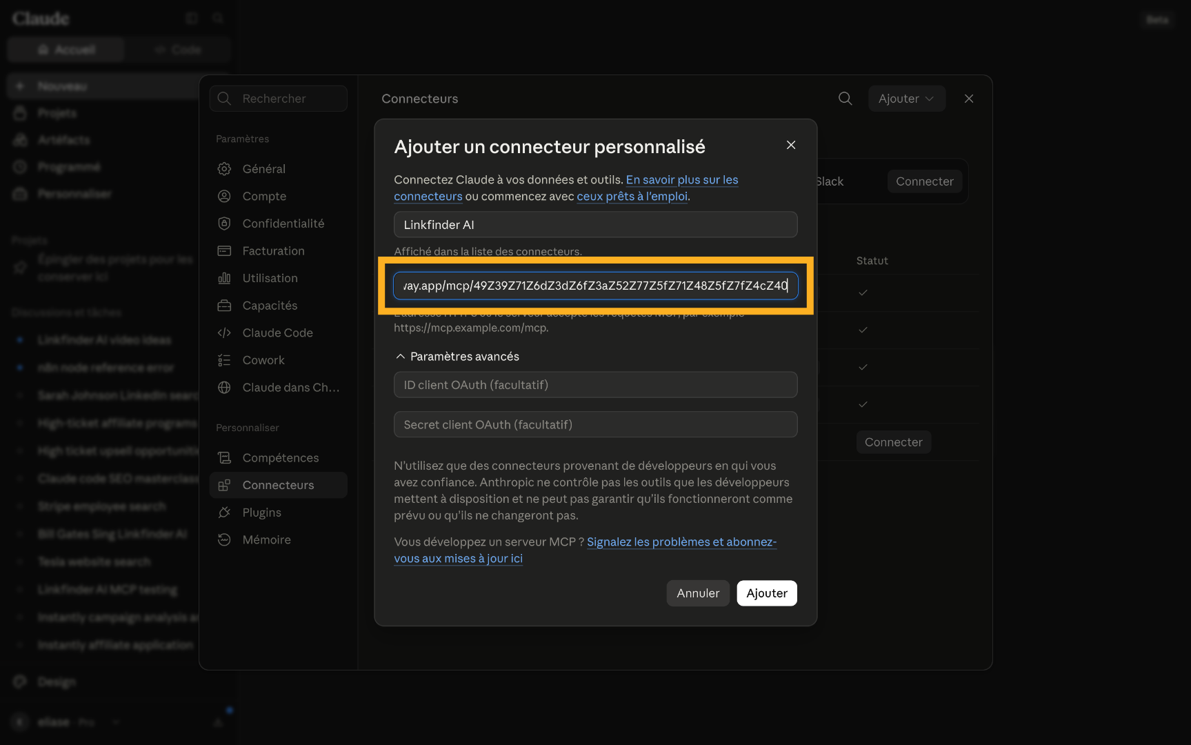 Paste the MCP server URL