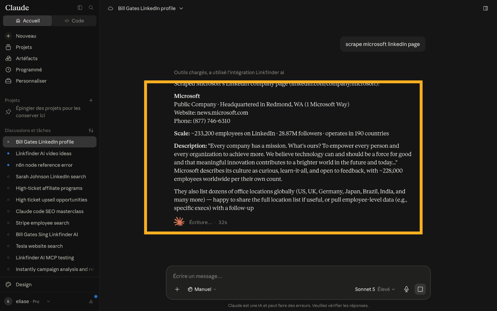 View the returned company data