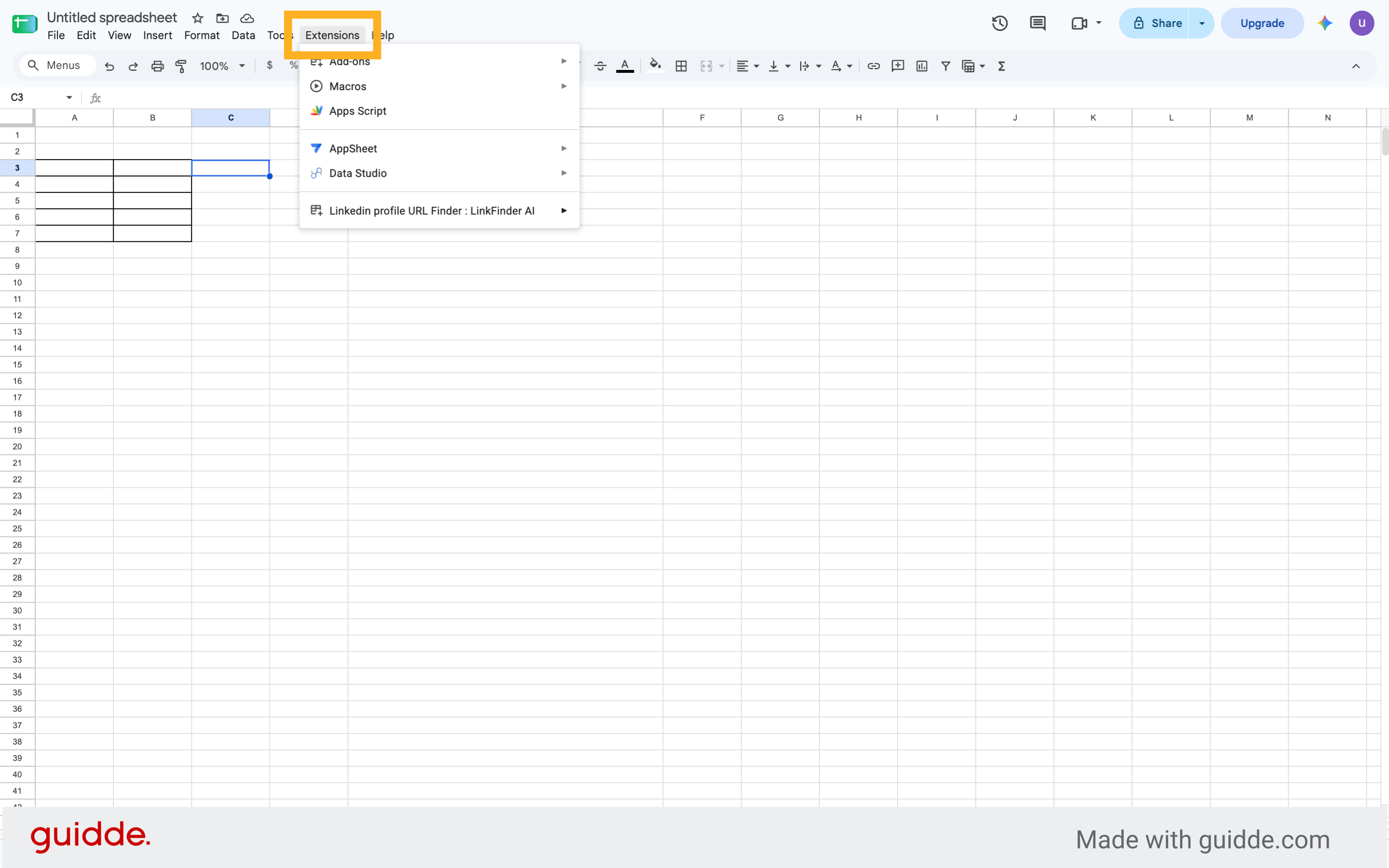 Access Extensions Menu