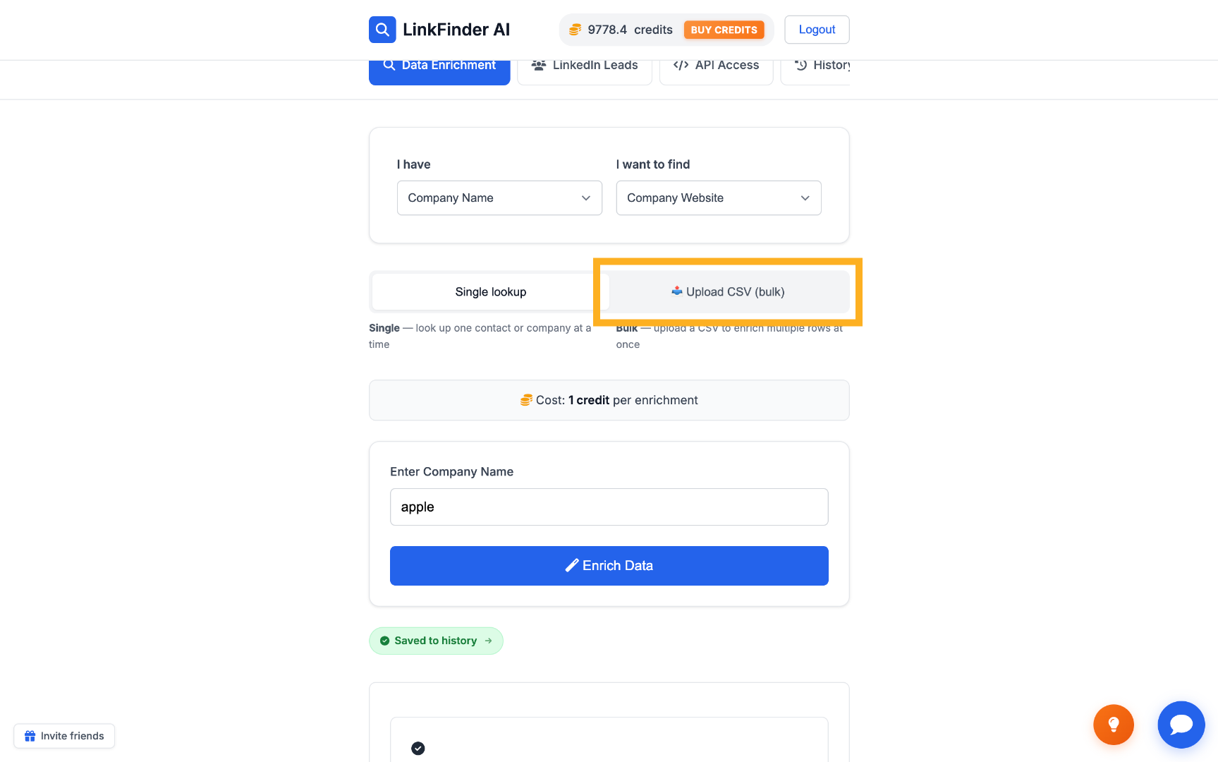 Upload CSV For Bulk Enrichment