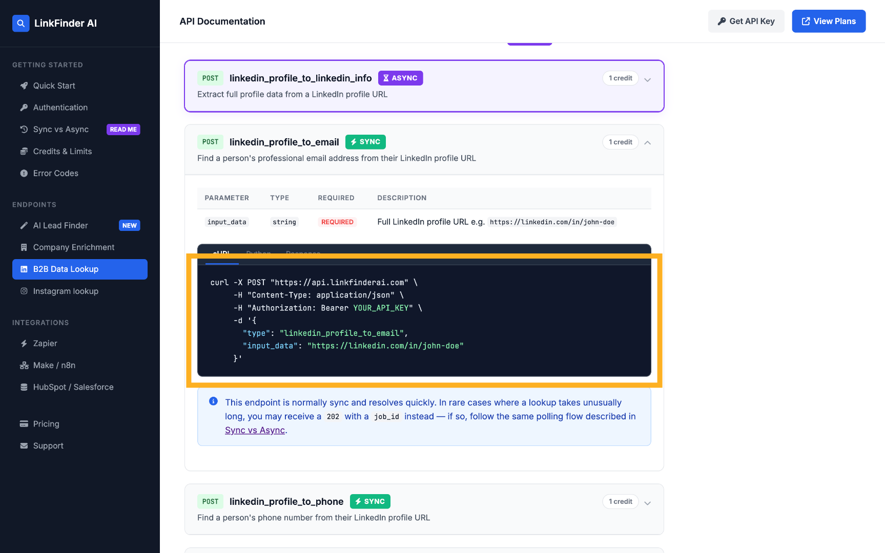View Profile to Email API Example