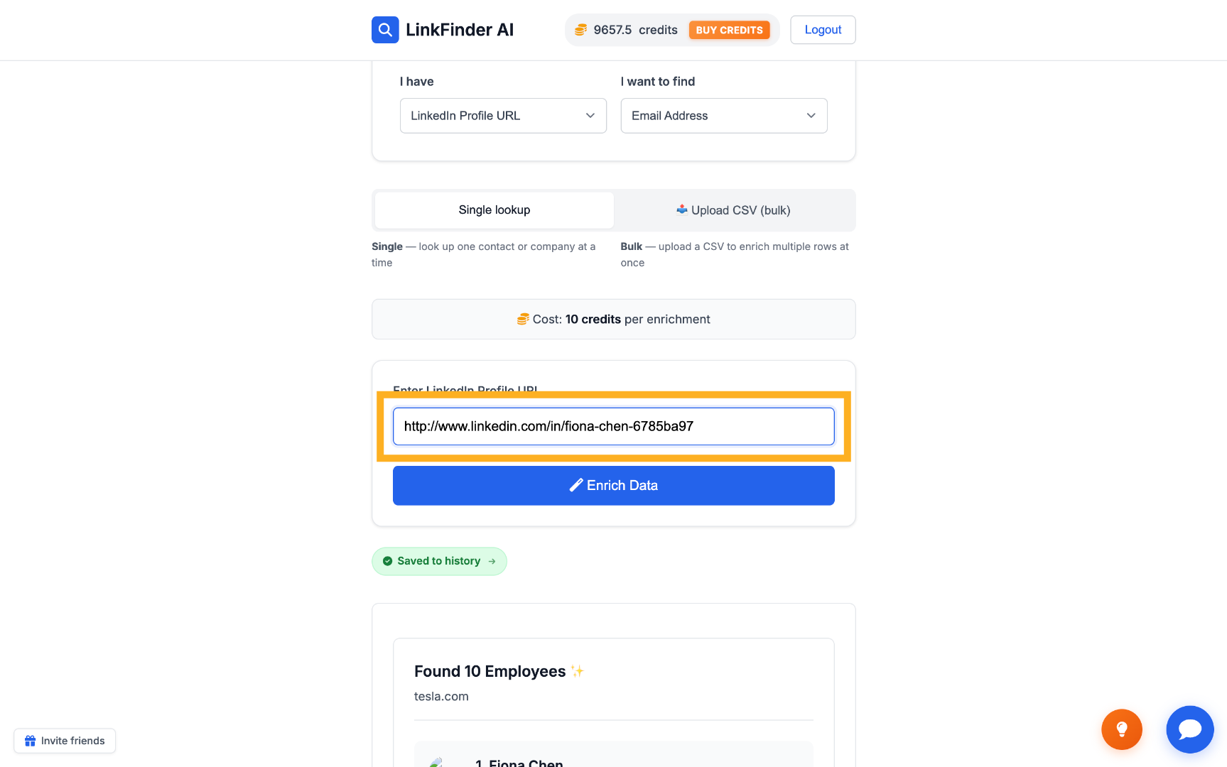 Input LinkedIn Profile URL