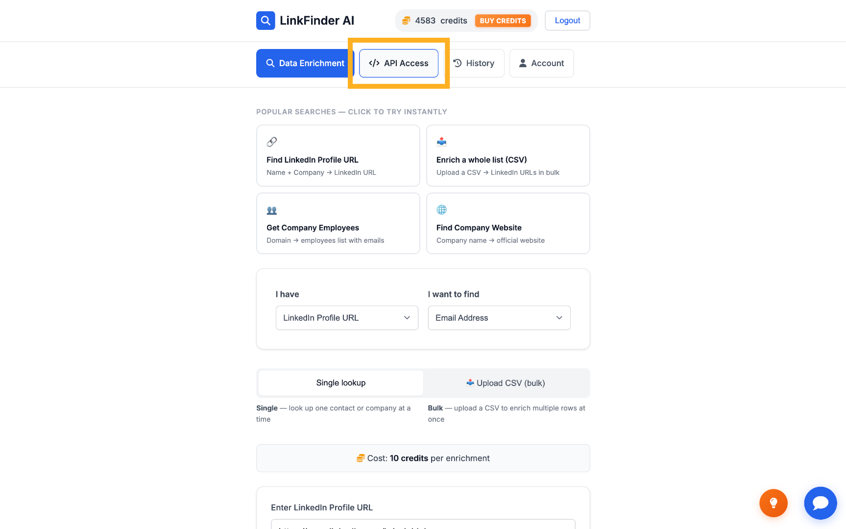 Access API Access Page