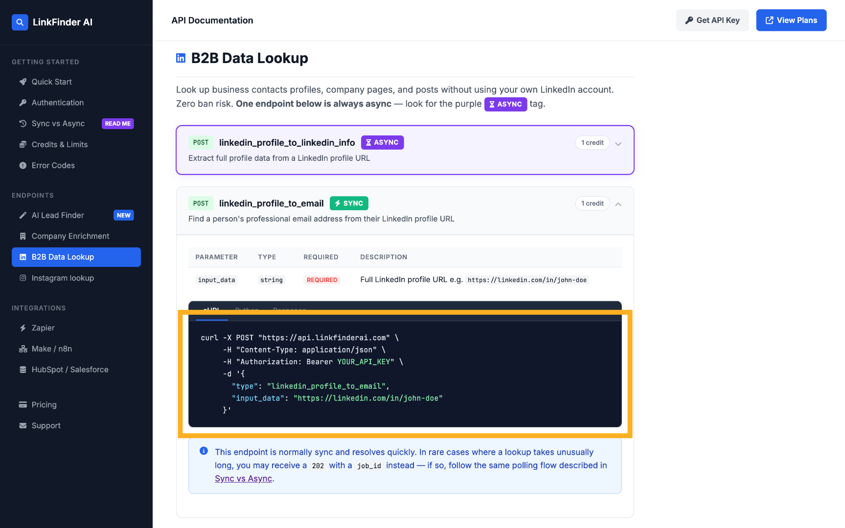 View API Curl Command