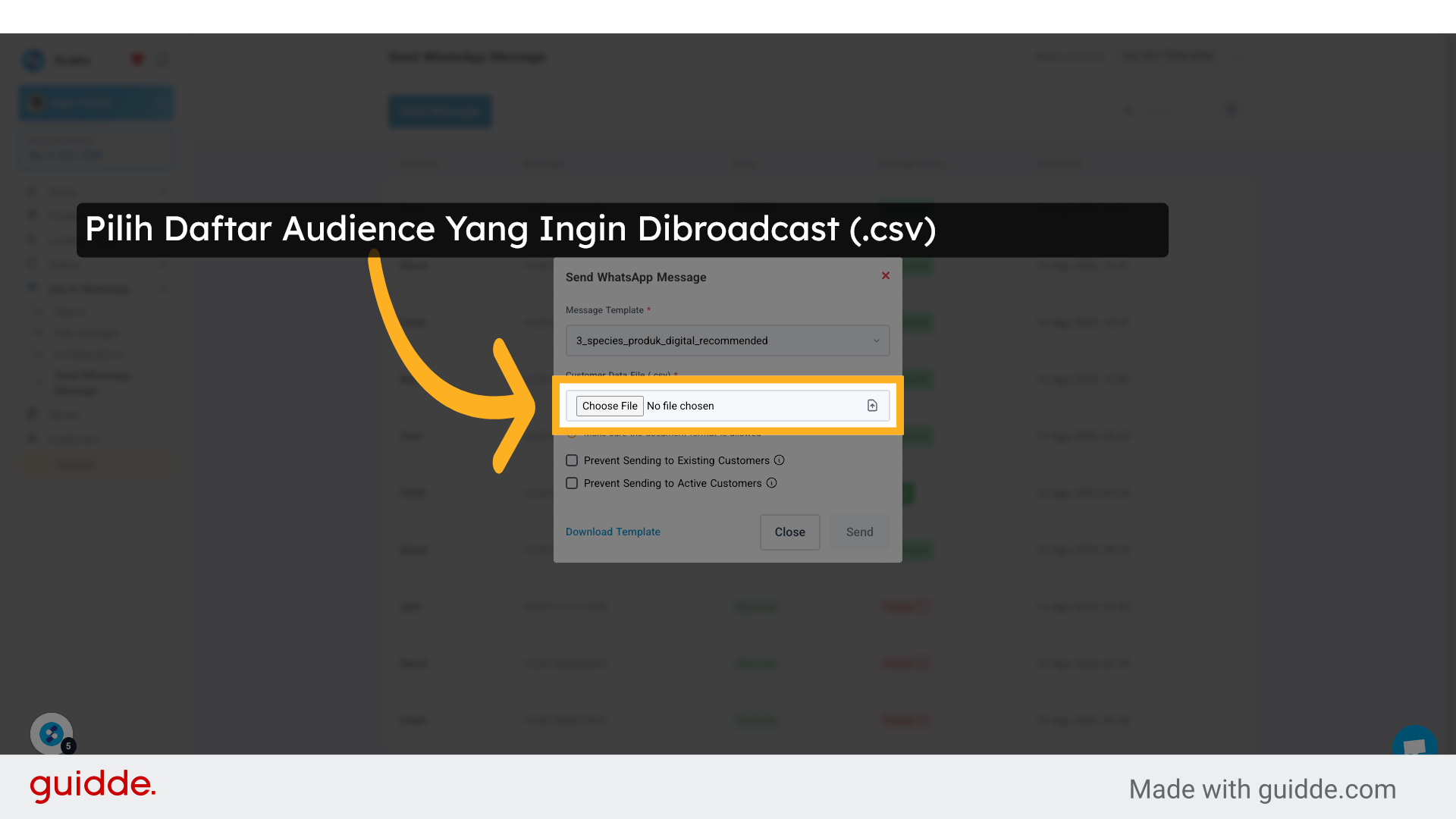 Klik 'Choose File', untuk upload file csv yang berisi: