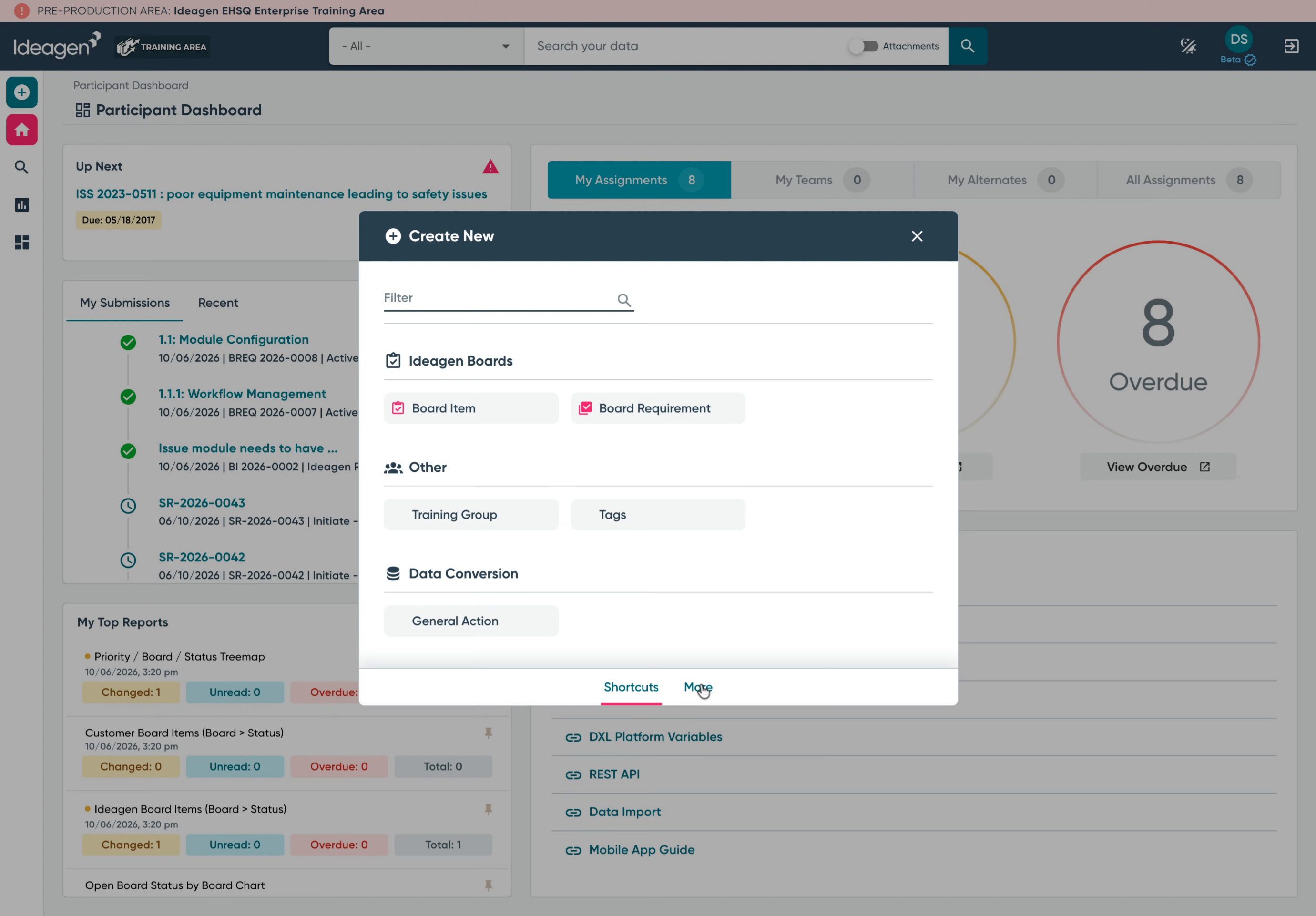 Creating a Board Requirement using the full create new menu