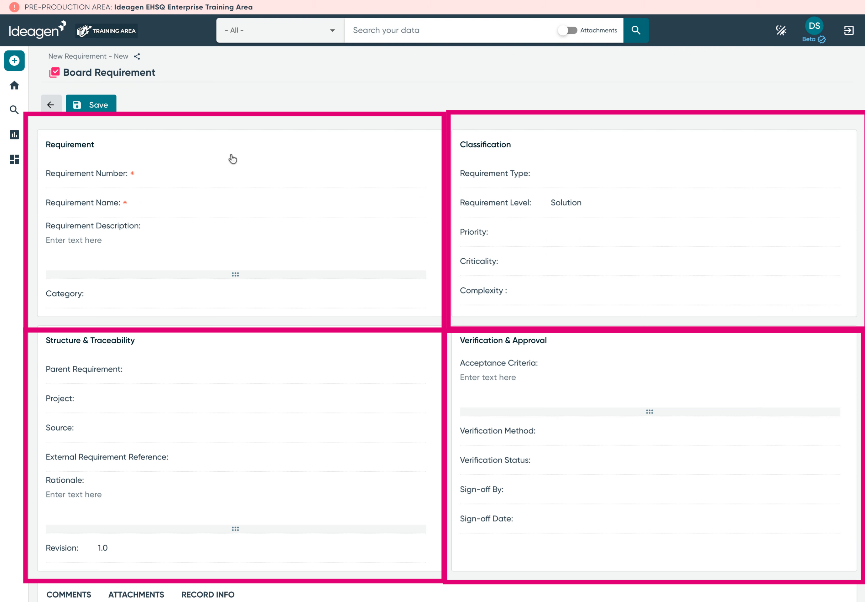 Requirement Window Sections