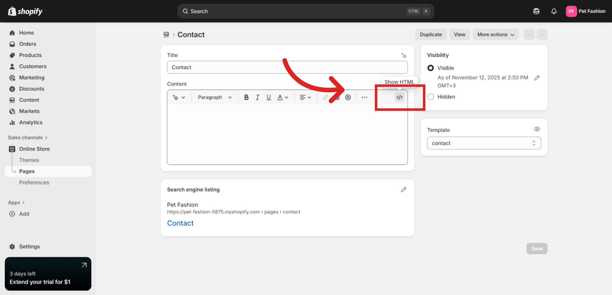 Open Contact Page Editor
