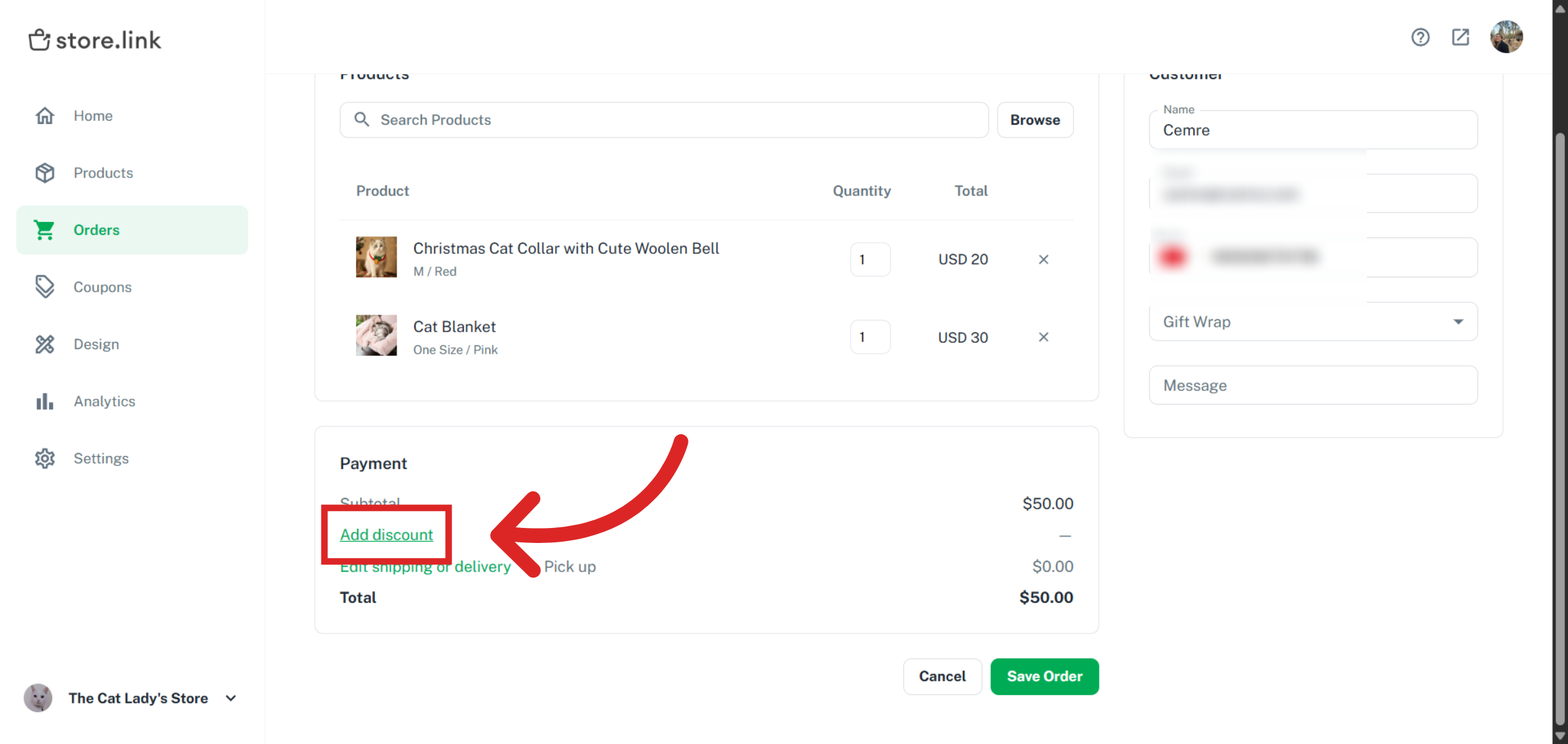 Add Discount to Order