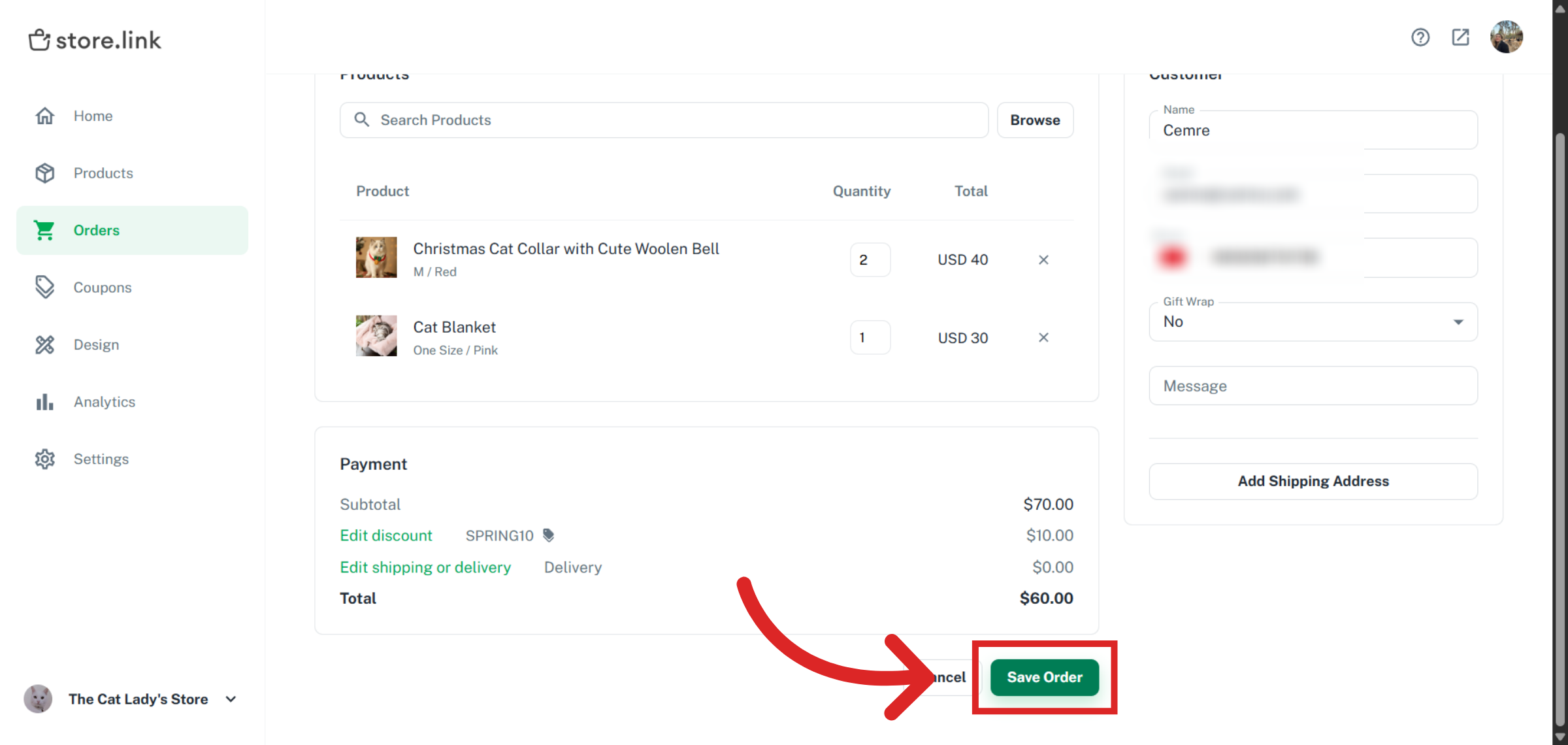 Save Order Changes