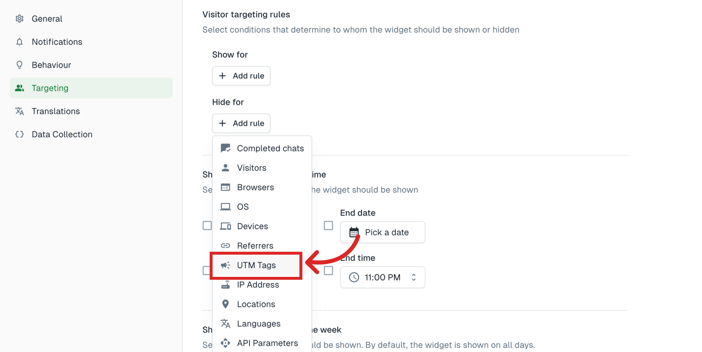 Select UTM Tags Option