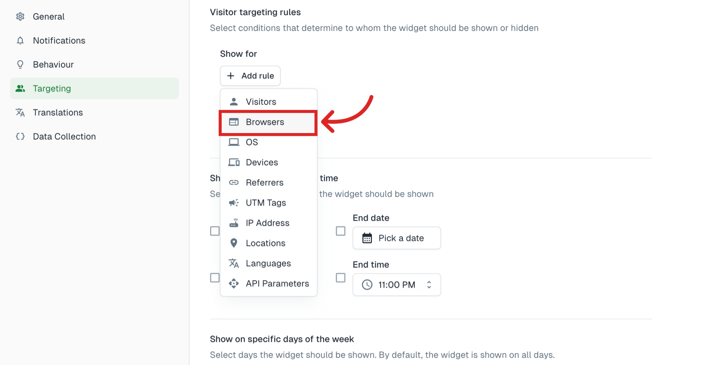 Select Browsers Option