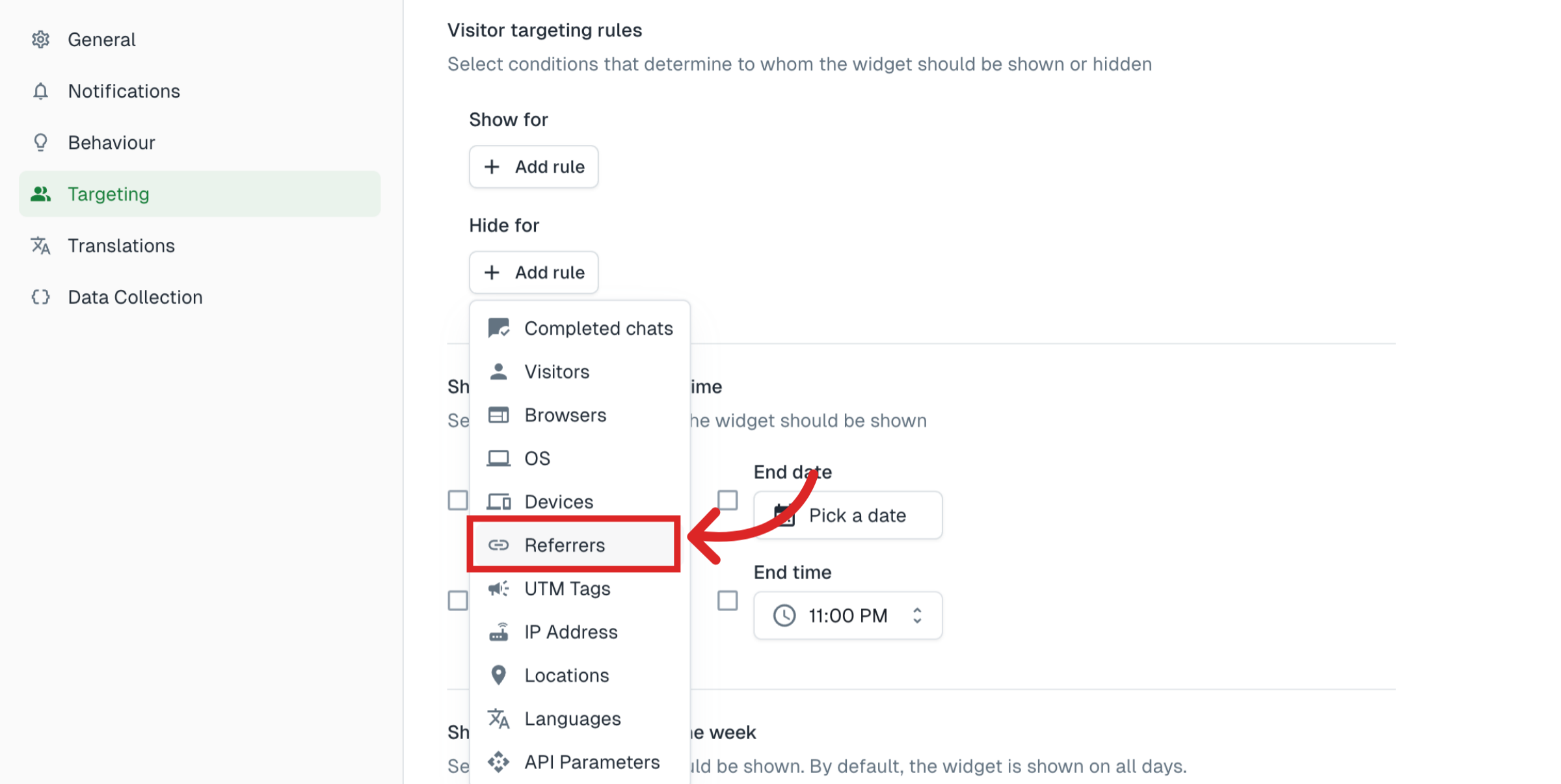 Select Referrers Option