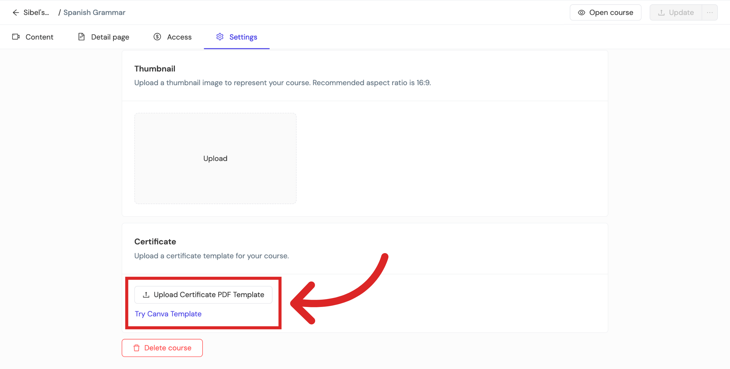 Click Upload Certificate Template Again
