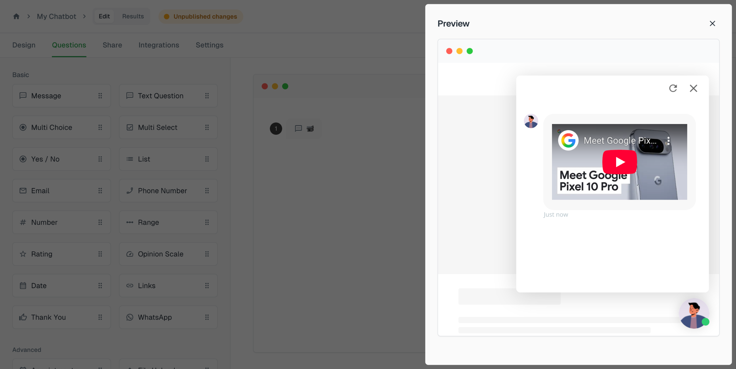 Confirm Preview Selection